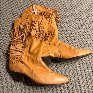 Dingo Mustard Heeled Fringe Boots
